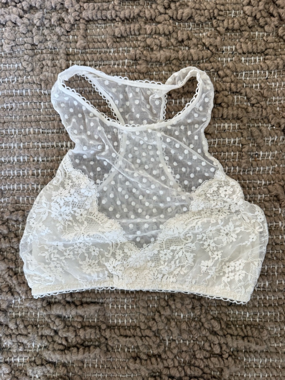 NWOT Victoria's Secret Ivory Sheer Lace Polka-Dot Bralette